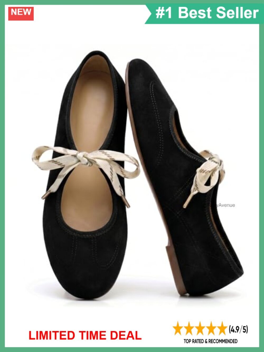 Lace Up Ballet Flats Round Toe Mary Jane Ballerina Flats Faux Suede